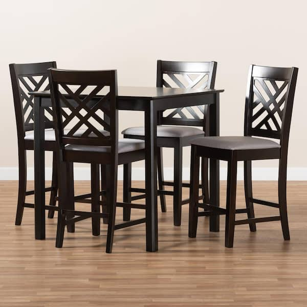 Baxton Studio Caron 5 Piece Gray and Espresso Pub Set 157 95989776