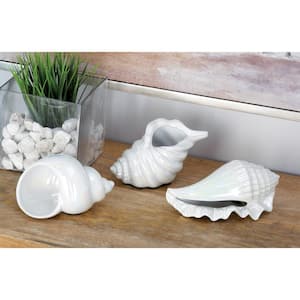 White Ceramic Shell Shell Sculpture (Set of 3)