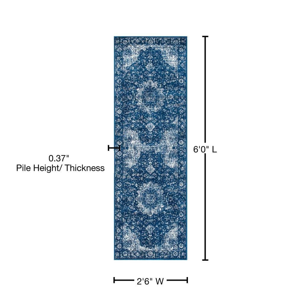 Dark Blue Synthetic Vintage Persian Runner Rug, 2' 6" x 6'