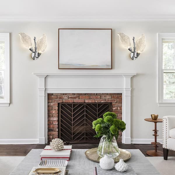 2-Light Silver Bionic Leaf Wall Sconce, LED Vanity Lighting Fixtures for Bathroom Hallway, Living Room, Stairs