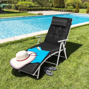 Lightweight Folding Outdoor Chaise Lounge Chair with Black Cushion