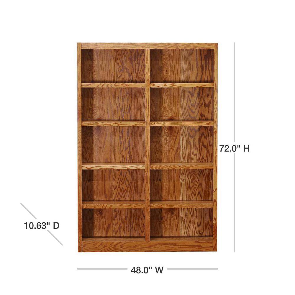 Elegant Dry Oak Wood Double Wide Bookcase with Adjustable Shelves