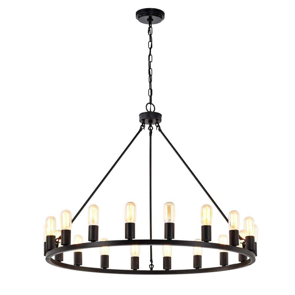 Jojospring Yovana 18Light Antique Black Metal Wagon Wheel round Chandelier with no Bulbs Included