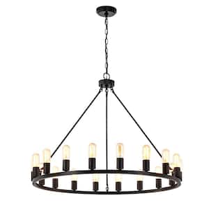 Yovana 18Light Antique Black Metal Wagon Wheel round Chandelier with no Bulbs Included