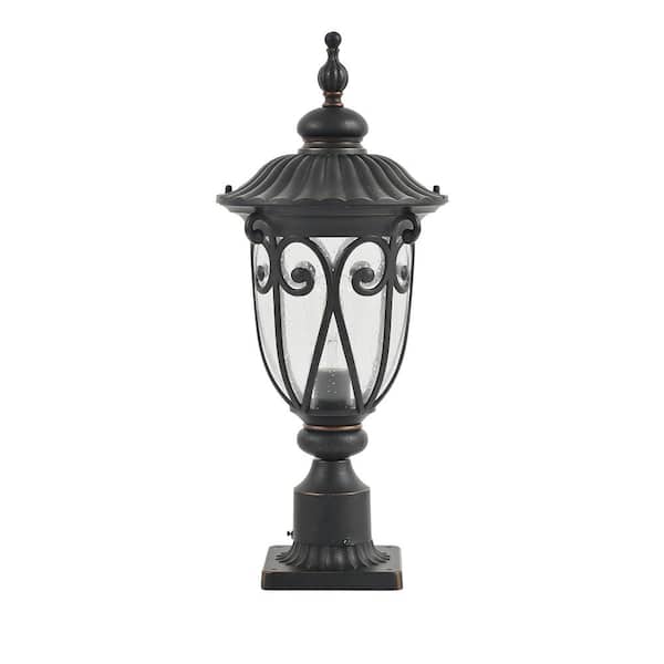 22 in. 1-Light Black Aluminum Hardwired Outdoor Weather Resistant Pier Mount Light with Bubble Glass, No Bulb Included