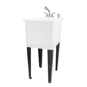17.75 in. x 23.25 in. Thermoplastic Freestanding Space Saver Utility Sink in White - Stainless Faucet, Soap Dispenser