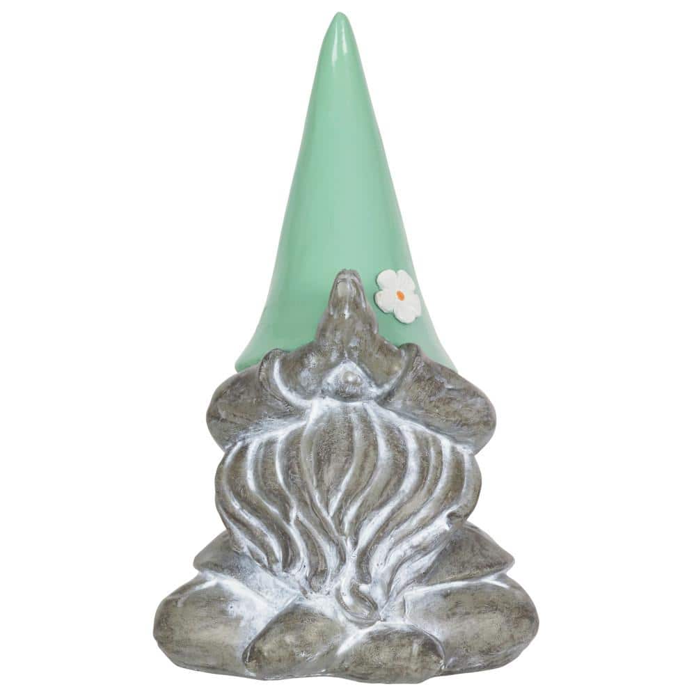 Solar Powered Resin Meditating Gnome with LED Hat, 11 Inch
