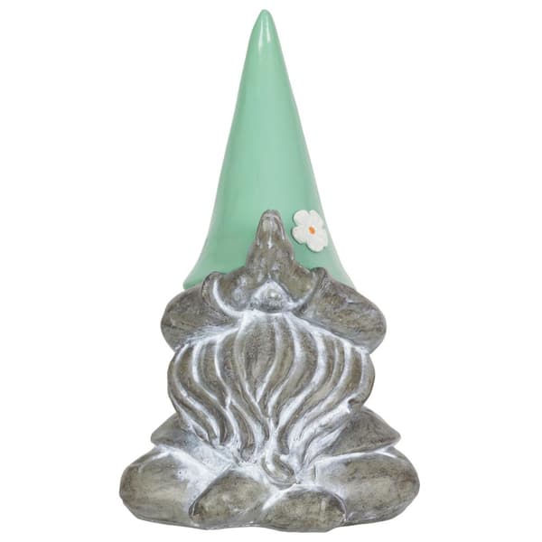 Exhart Solar Gnamaste Mint Hat Gnome Garden Statue