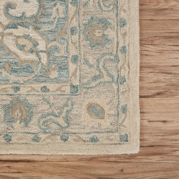 Turquoise Gray 5 ft. x 7 ft. 9 in. Hand-Tufted Wool Medallion Indoor Area Rug