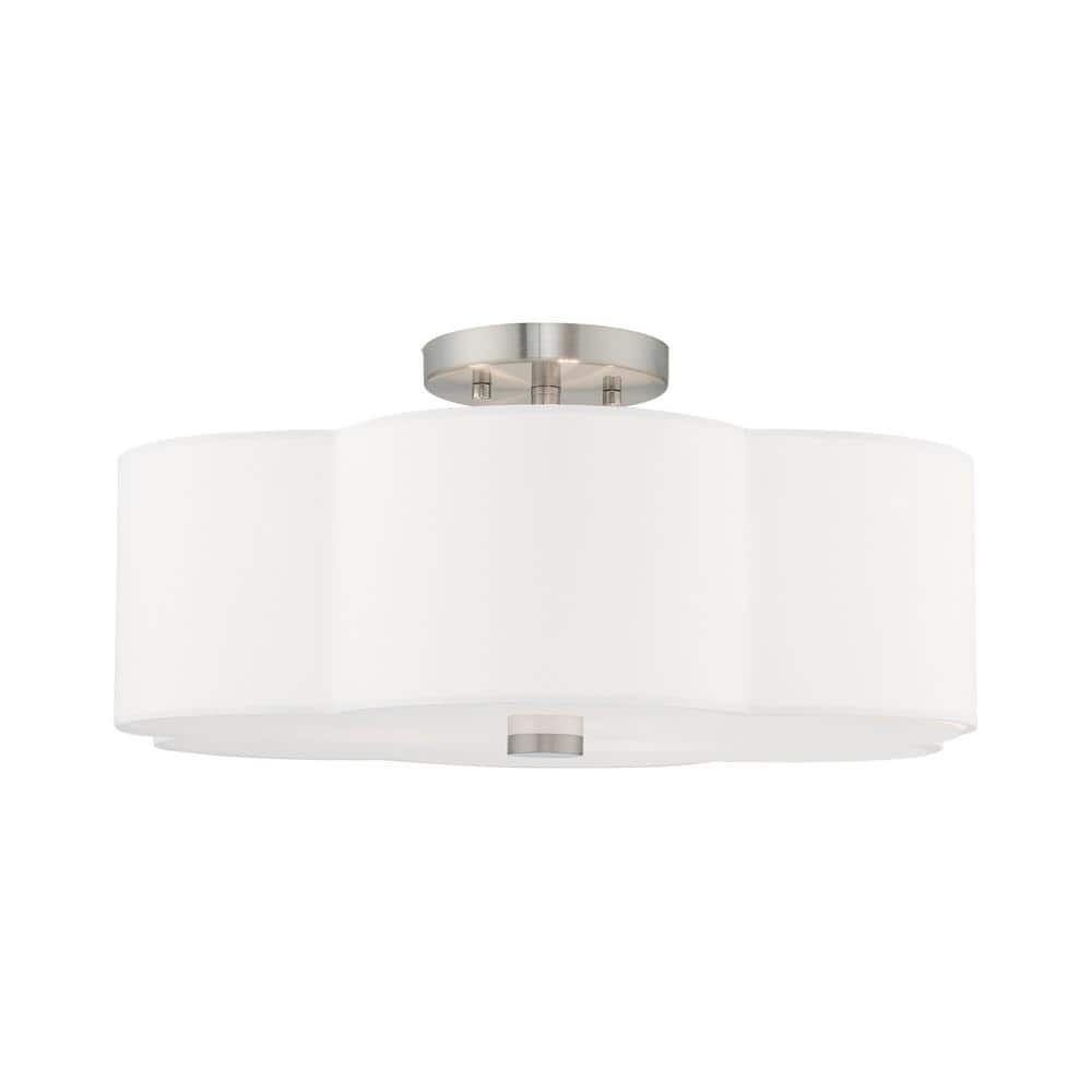 Chelsea Brushed Nickel 3-Light Flush Mount with Fabric Shade