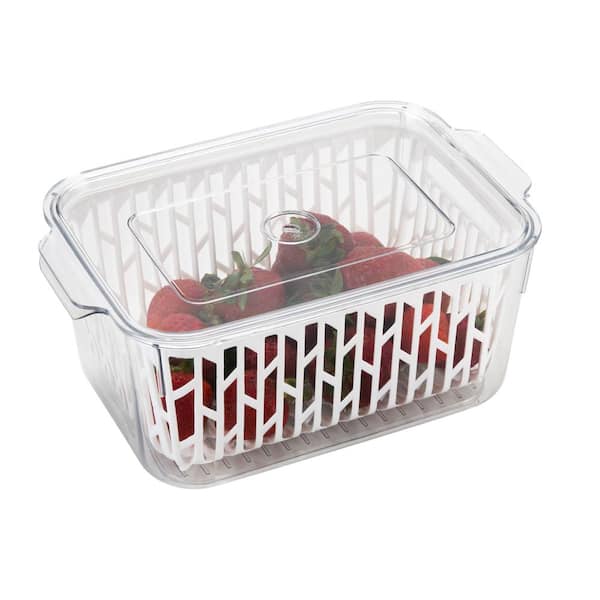 1pc Refrigerator Storage Box With Lid And Drain Basket, Fruit