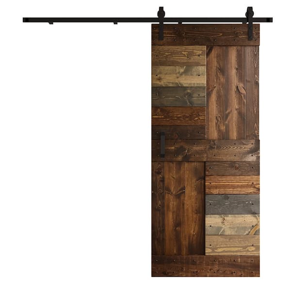 COAST SEQUOIA INC S Series 36 in. x 84 in. Muti-Color Finish Knotty Pine Wood Sliding Barn Door with Hardware Kit