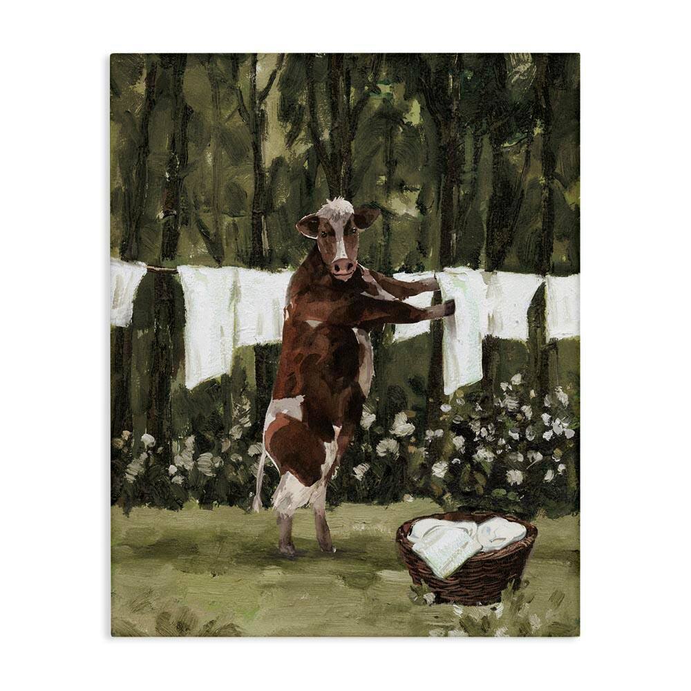 Stupell Industries Brown Cow Doing Laundry by White Ladder Unframed ...