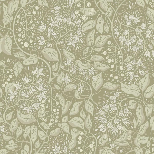 A-Street Prints Turi Green Twining Vines Wallpaper Sample