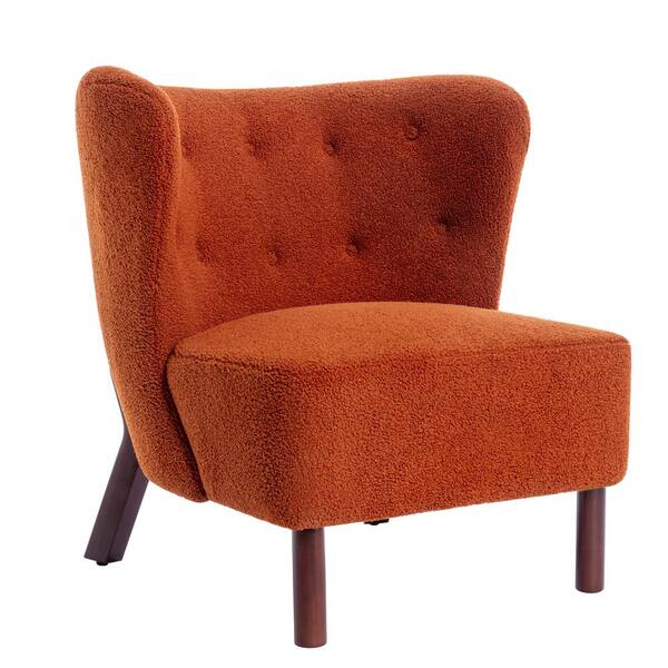 Harper & Bright Designs Burnt Orange Lambskin Sherpa Fabric Upholstered Accent Chair with Wingback Design, Sturdy Walnut Legs