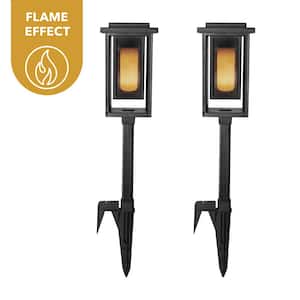 Ambrose Solar 6 Lumens Black Integrated LED Modern Flicker Flame Path Light (2-Pack); Weather/Water/Rust Resistant