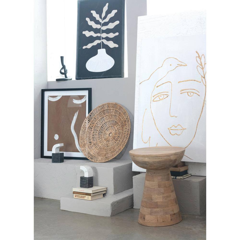 Brown and White Abstract Print with Black Frame