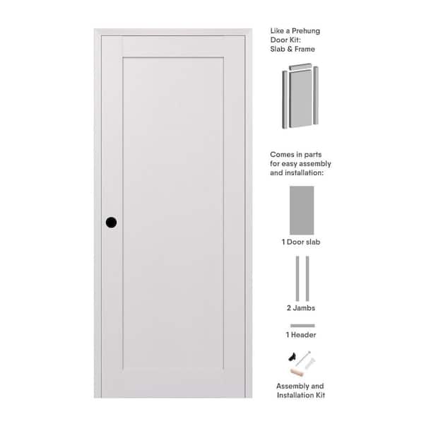 1 Panel Shaker 32 in. x 96 in. Right Hand Active Bianco Noble Wood DIY-Friendly Single Prehung Interior Door
