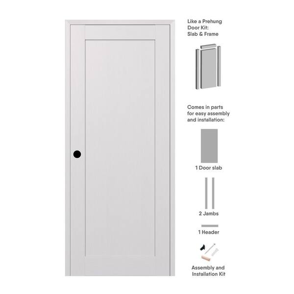 Belldinni 1-Panel Shaker 24 in. x 80 in. Right Hand Active Bianco Noble Wood DIY-Friendly Single Prehung Interior Door