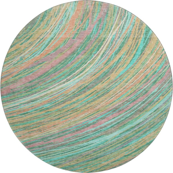 Mayfield Premium Machine Washable Abstract AMF2094 Teal 8 ft. x 8 ft. Round Rug