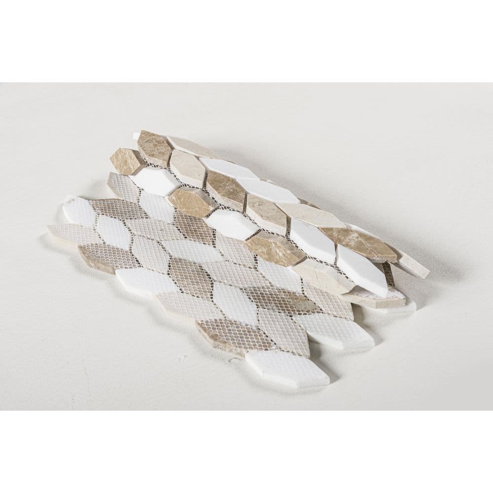 Mustard Brown and White Marble Hexagon Mosaic Tile Sample