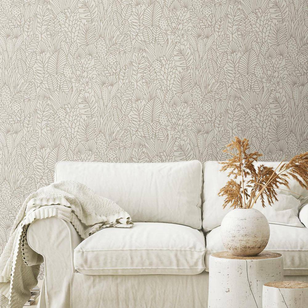 Taupe and Brown Tropical Leaves Peel & Stick Vinyl Wallpaper