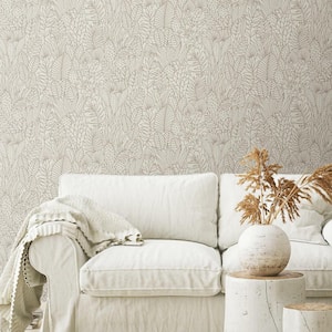 28.18 sq. ft. Tropical Leaves Sketch Peel and Stick Wallpaper