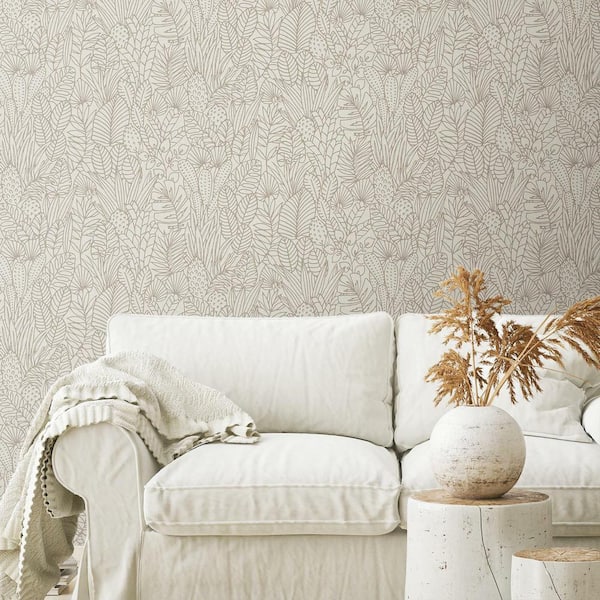 28.18 sq. ft. Tropical Leaves Sketch Peel and Stick Wallpaper