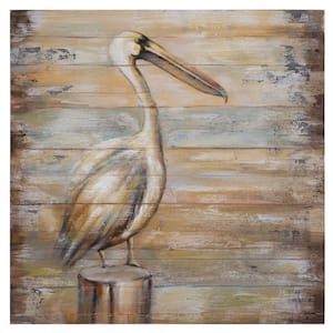 27.6 in x 27.6 in "Vintage and Winged" Hand Painted Natural Wood Wall Art