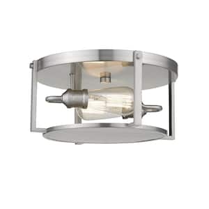 Halcyon 14.25 in. 2-Light Brushed Nickel Flush Mount Light with No Bulbs Included