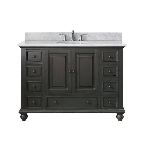 Avanity Thompson 49 in. W x 22 in. D x 35 in. H Vanity in Charcoal Glaze with Marble Vanity Top in Carrera White with Basin