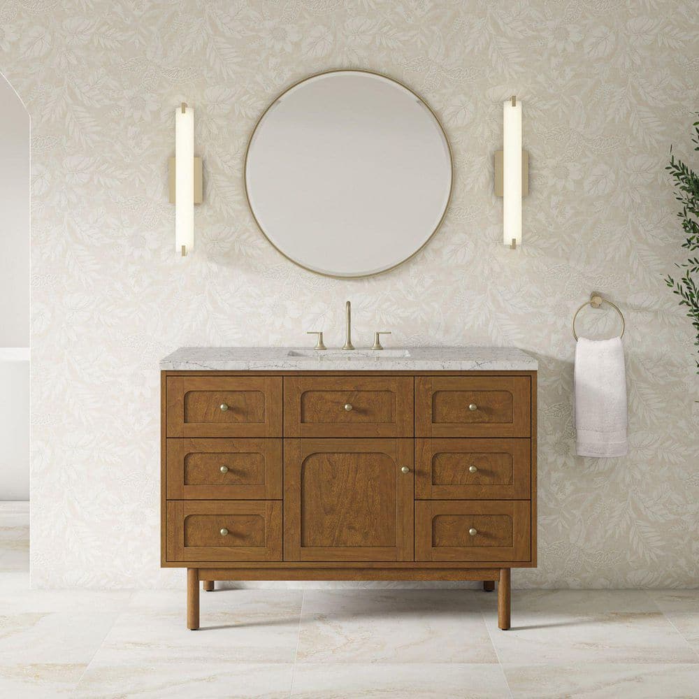 Laurent 48.0 in. Single Bath Vanity in Honey Oak with Eternal Jasmine Pearl Wireless Charging Quartz Top price history on PriceWatchPro