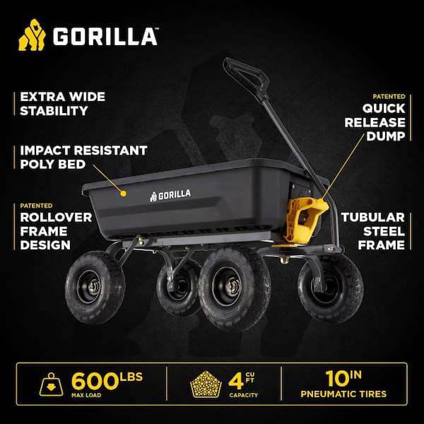 4 cu. ft. Patented Poly Dumping Garden Cart, 600 lbs. Capacity, 35 in. x 22 in. x 8 in. Bed, 10 in. Pneumatic Tires