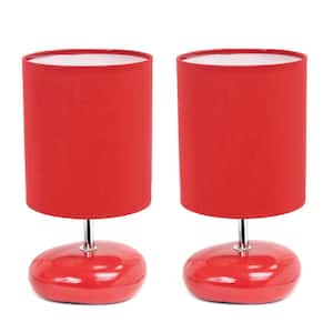 10.24 in. Red Traditional Mini Round Rock Table Lamp Set with Red Fabric Shade (Set of 2)