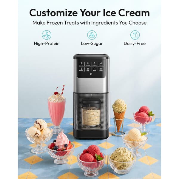 EUHOMY 1 Qt. 8-in-1 Black Countertop Ice Cream Maker with Gelato