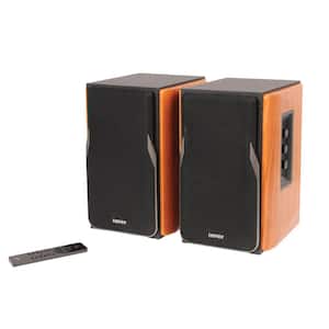 42-Watt Amplified Bluetooth Professional Bookshelf Speakers with Remote in Brown 2 Count