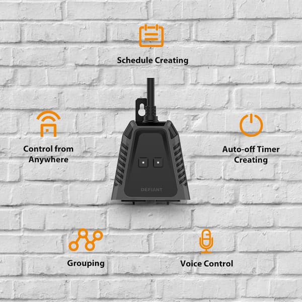 15 Amp 120-Volt Smart Wi-Fi Bluetooth Outdoor Plug with 2-Outlets Powered by Hubspace
