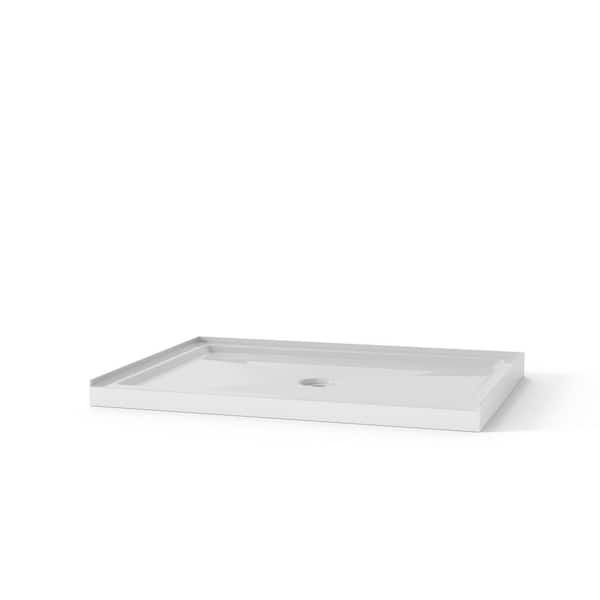 32 in. L x 48 in. W Alcove Single Threshold Shower Pan Base with Center Drain in White