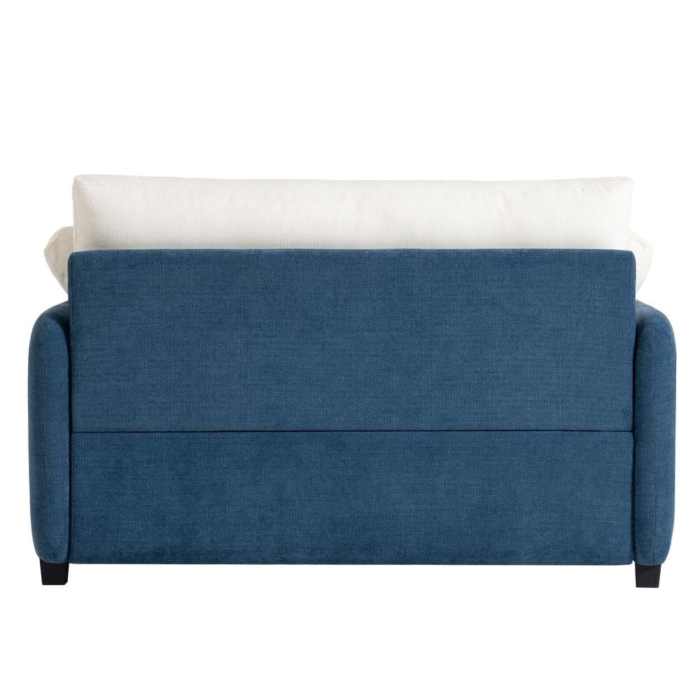 Oversized Blue and Cream Chenille Accent Armchair with Wood Frame