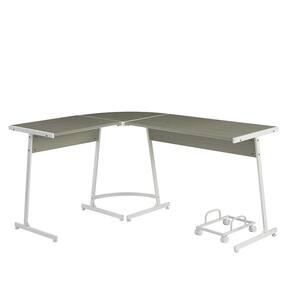 Dazenus 44 in. L-Shaped Gray and White Wood Computer Desk