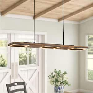 Peyton 3-Light Wooden Brown Dimmable Linear LED Kitchen Island Pendant Light