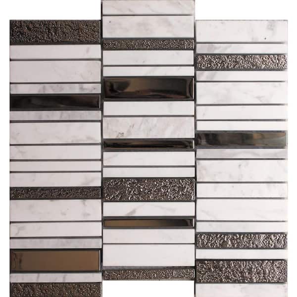 Apollo Tile White 4 in. x 5 in. Polished and Textured Marble and Glass Mosaic Tile Sample (0.13 sq. ft./Piece)