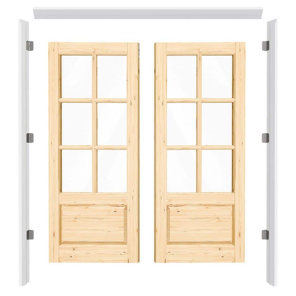 60 in. x 80 in. Pine Wood 6-Lite Clear Glass Assembly Required Prehung Front Exterior Door with Quick Assemble Jamb price history on PriceWatchPro