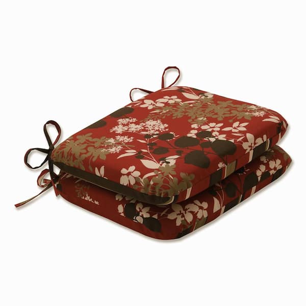 Pillow Perfect Striped 18.5 in. x 15.5 in. Outdoor Dining Chair Cushion in Brown/Red (Set of 2)