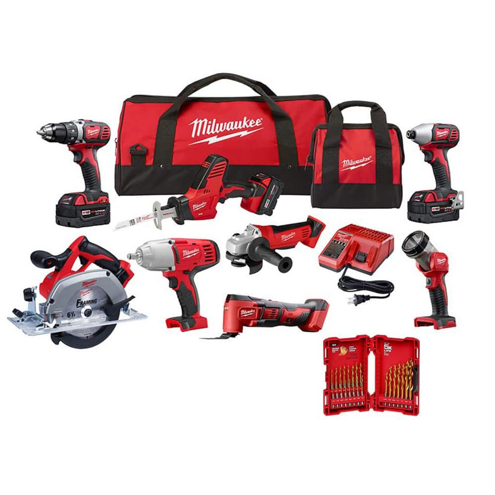 Milwaukee M18 18V Lithium-Ion Cordless Combo Kit (8-Tool) with Titanium ...