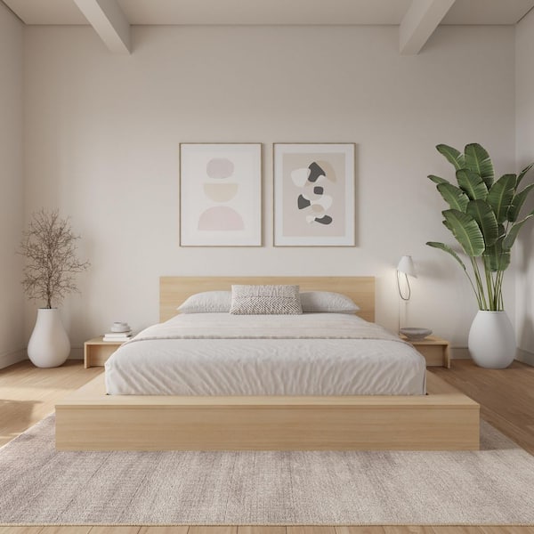 Kanso 4-Piece Natural Blonde Oak King Size Low Profile Platform Bedroom Set