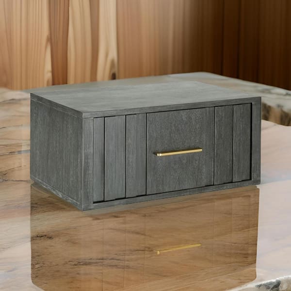 Benjara 27 in. Gray and Brass 1-Drawer Wooden Nightstand
