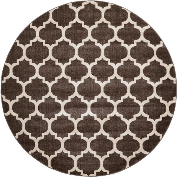 Unique Loom Trellis Philadelphia Dark Brown/Beige 8' 0 x 8' 0 Round Rug