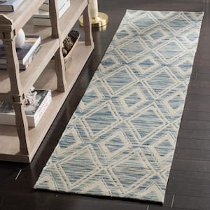 Marbella Dark Blue/Ivory 2 ft. x 12 ft. Geometric Runner Rug