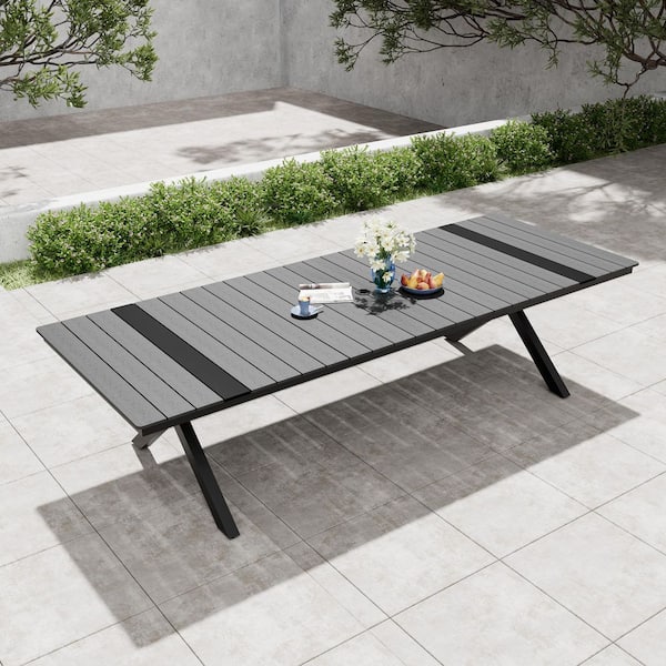 gray rectangular patio table with umbrella Sophia & William for 6, Metal Dining Table w/ Hole and entertaining Outdoor Table With Hole For